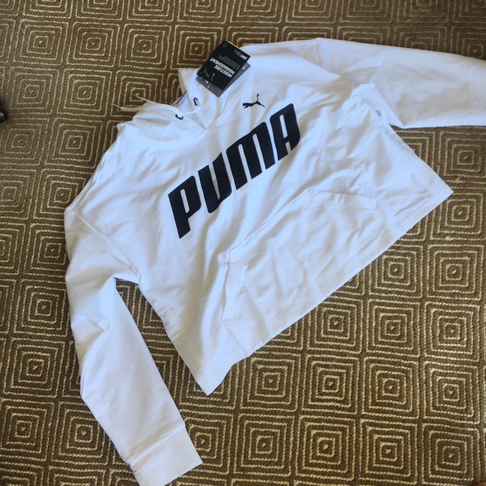 Puma White Logo Crop Hoodie S